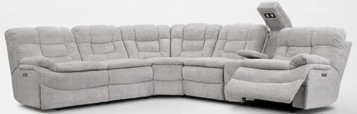 Big Softie 6-Piece Dual-Power Reclining Sectional with 3 Reclining Seats - Light Gray