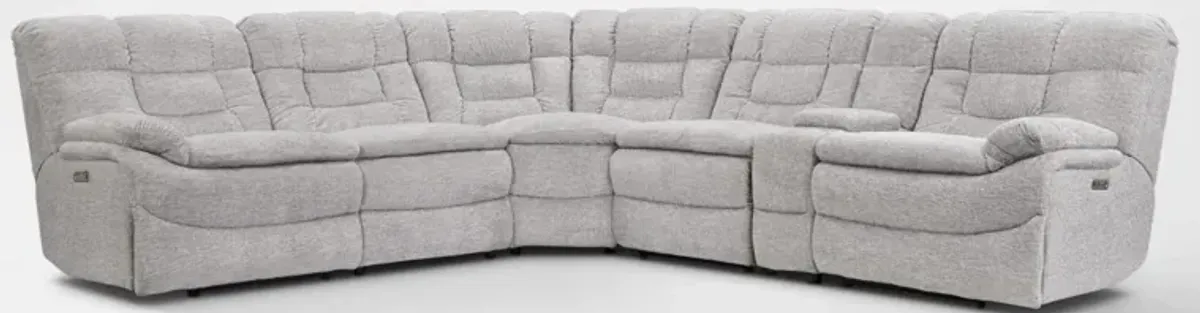 Big Softie 6-Piece Dual-Power Reclining Sectional with 3 Reclining Seats - Light Gray