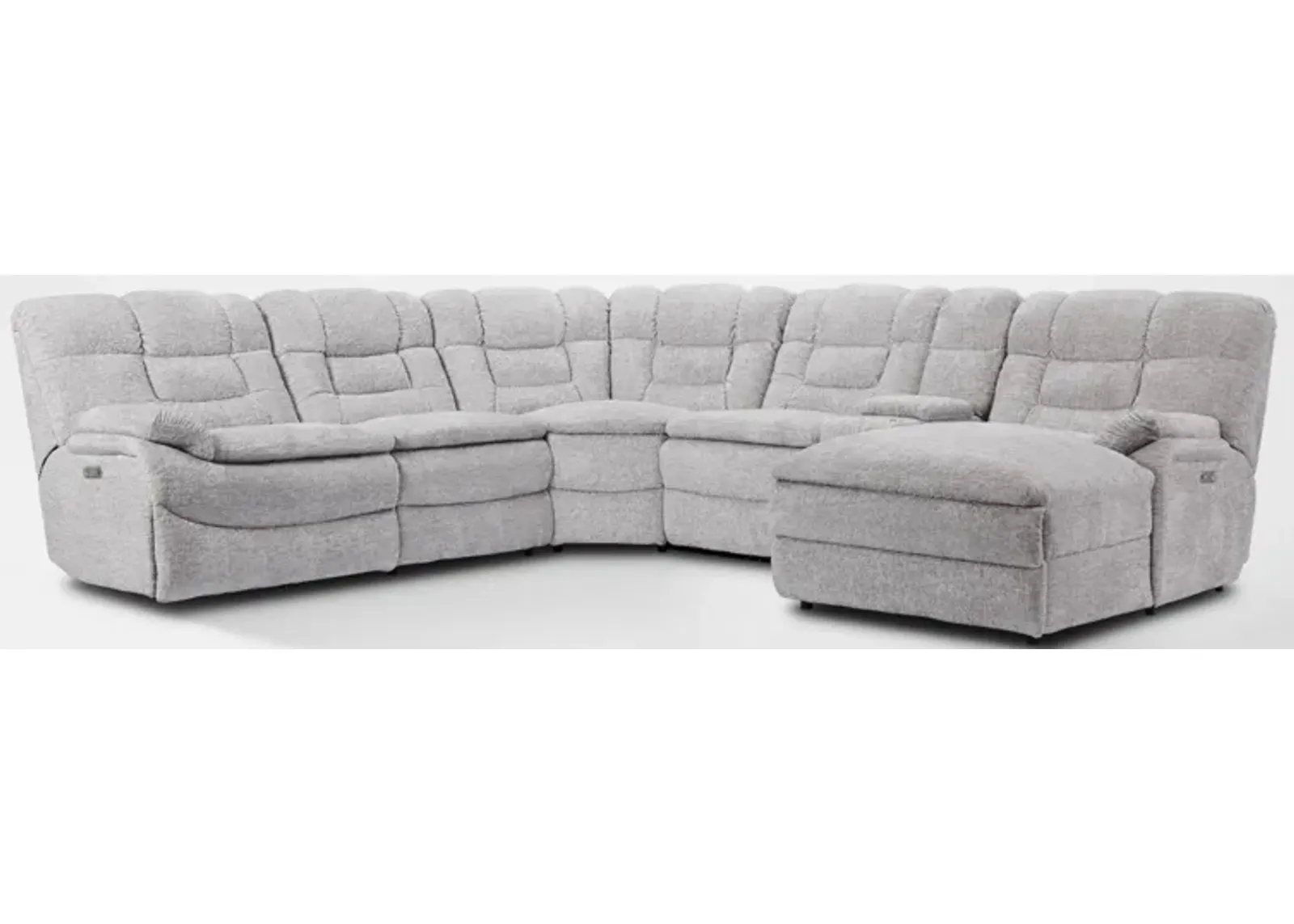 Big Softie 6-Piece Dual-Power Reclining Sectional with Right-Facing Chaise - Light Gray