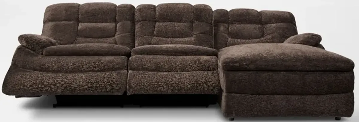 Big Softie 3-Piece Dual-Power Reclining Sectional w/ RAF Chaise & 2 Reclining Seats - Chocolate