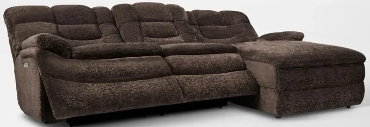 Big Softie 3-Piece Dual-Power Reclining Sectional w/ RAF Chaise & 2 Reclining Seats - Chocolate