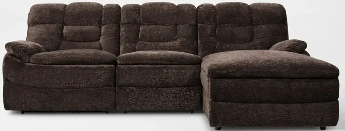 Big Softie 3-Piece Dual-Power Reclining Sectional w/ RAF Chaise & 2 Reclining Seats - Chocolate