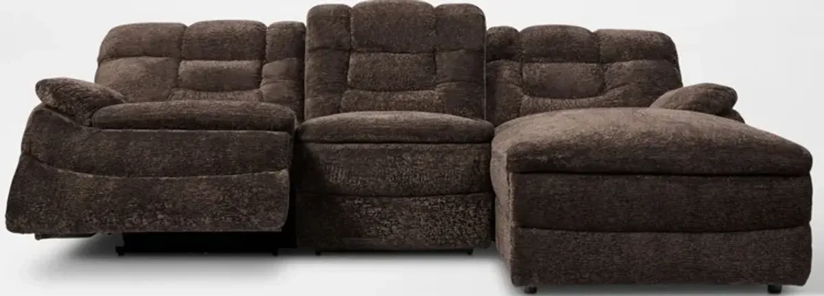 Big Softie 3-Piece Dual-Power Reclining Sectional w/ RAF Chaise & 2 Reclining Seats - Chocolate