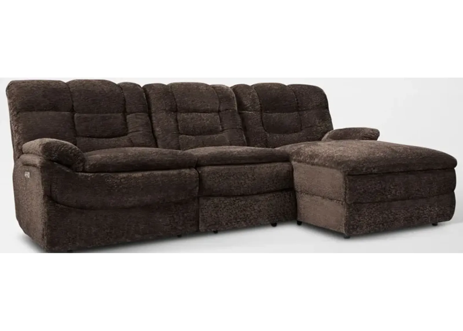 Big Softie 3-Piece Dual-Power Reclining Sectional w/ RAF Chaise & 2 Reclining Seats - Chocolate