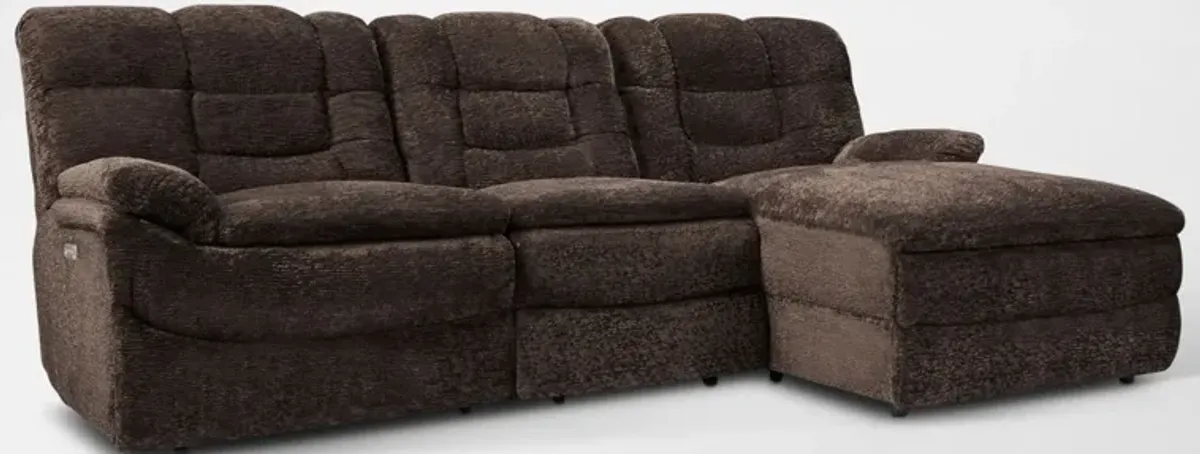 Big Softie 3-Piece Dual-Power Reclining Sectional w/ RAF Chaise & 2 Reclining Seats - Chocolate