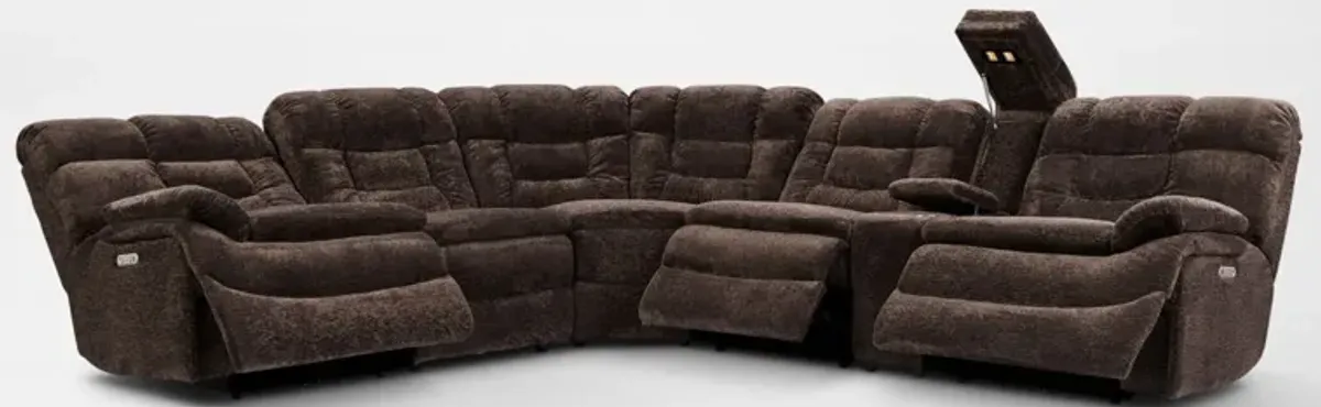 Big Softie 6-Piece Dual-Power Reclining Sectional with 3 Reclining Seats - Chocolate