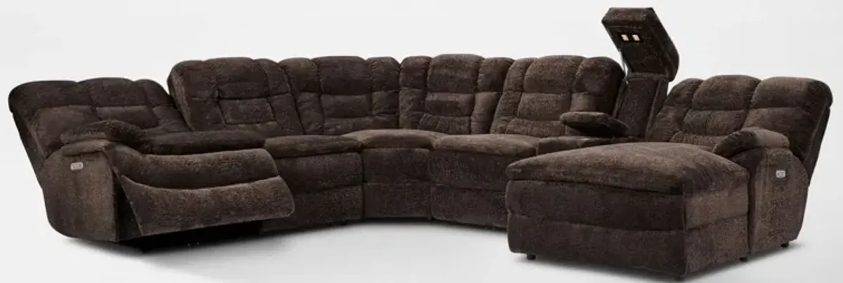 Big Softie 6-Piece Dual-Power Reclining Sectional with Right-Facing Chaise - Chocolate