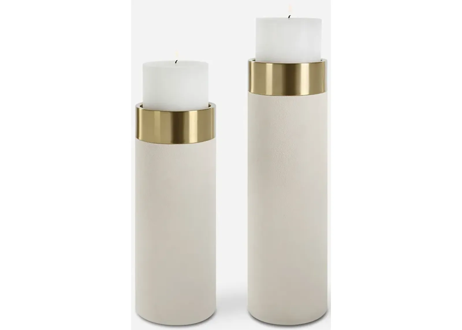 Yuma Set of 2 Candleholders - White/Gold