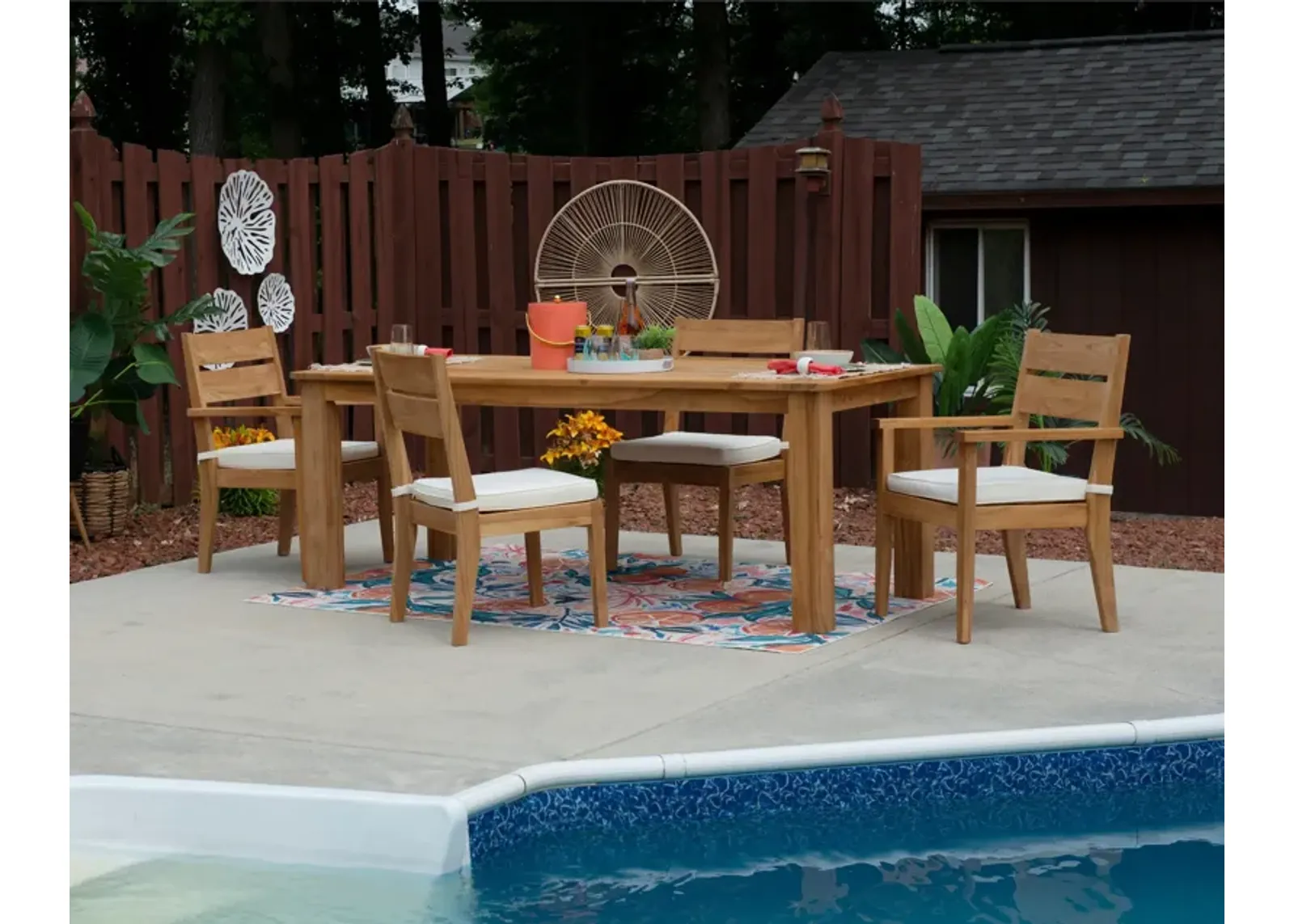 Long Beach Outdoor Dining Table and 4 Dining Chairs