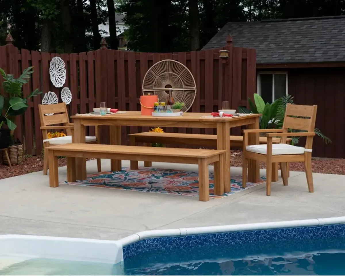 Long Beach Outdoor Dining Table, 2 Dining Armchairs and 2 Benches