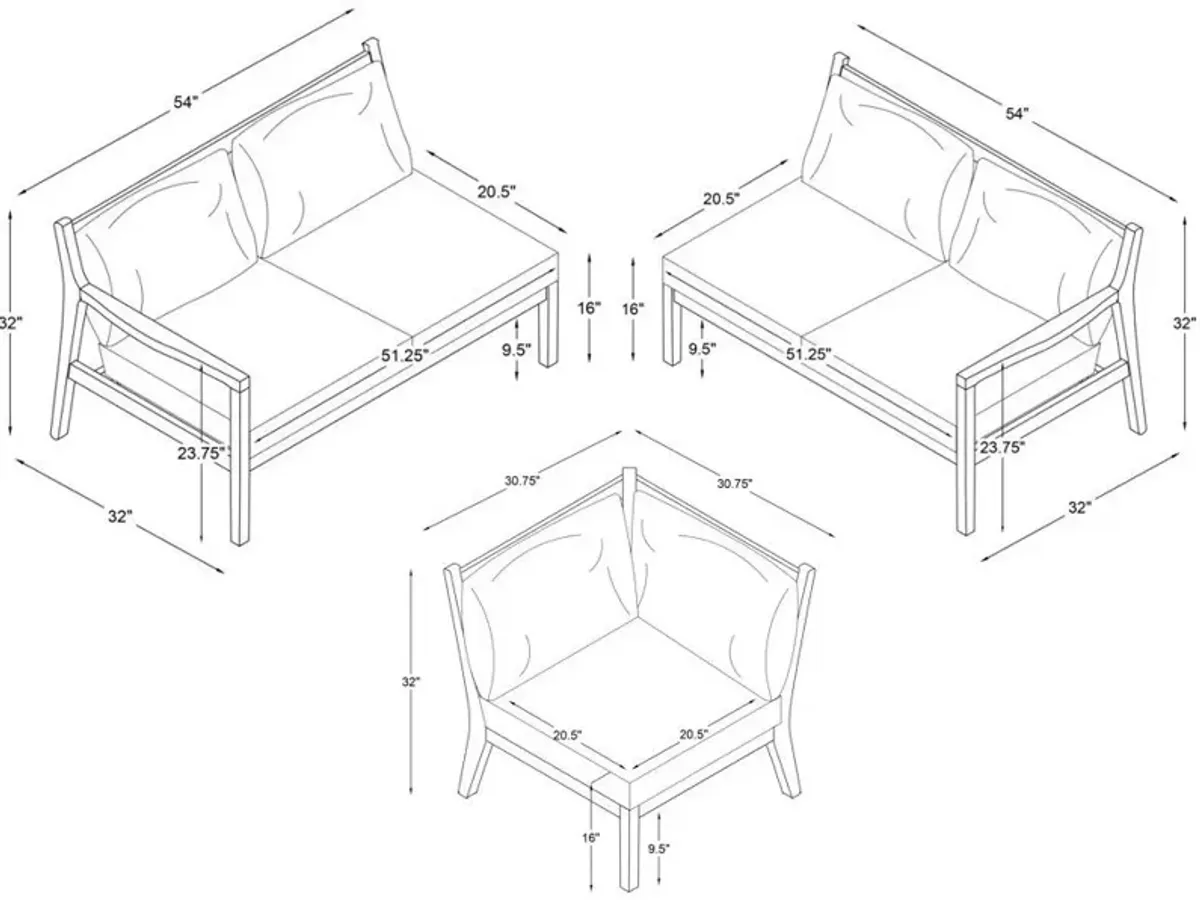 Annotto Bay 3-Piece Outdoor Sectional - Blue/Natural