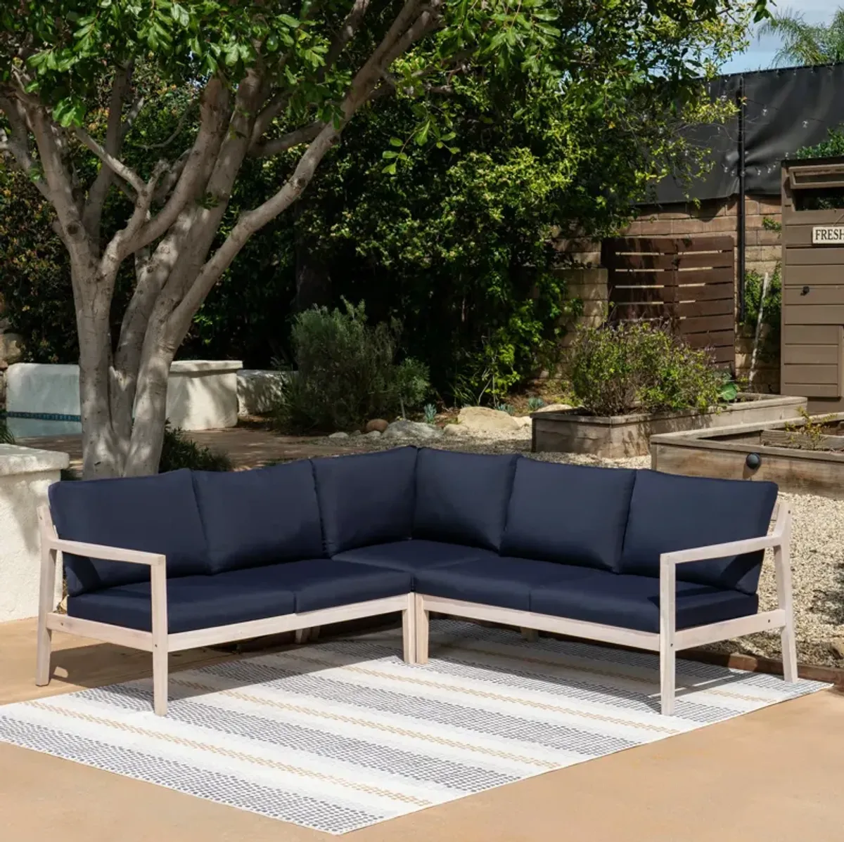 Annotto Bay 3-Piece Outdoor Sectional - Blue/Natural