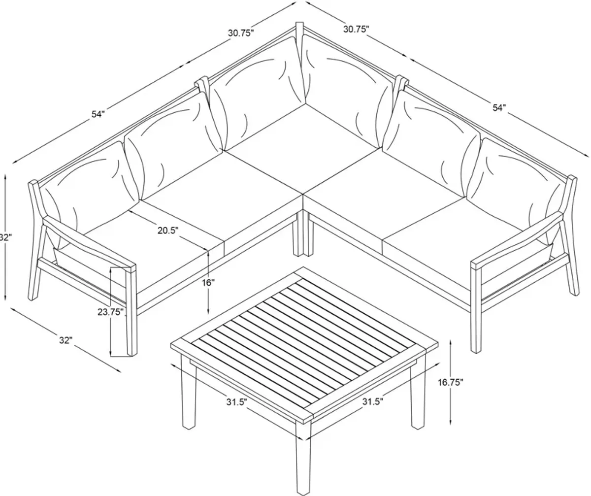 Annotto Bay 3-Piece Outdoor Sectional and Coffee Table - Blue/Natural