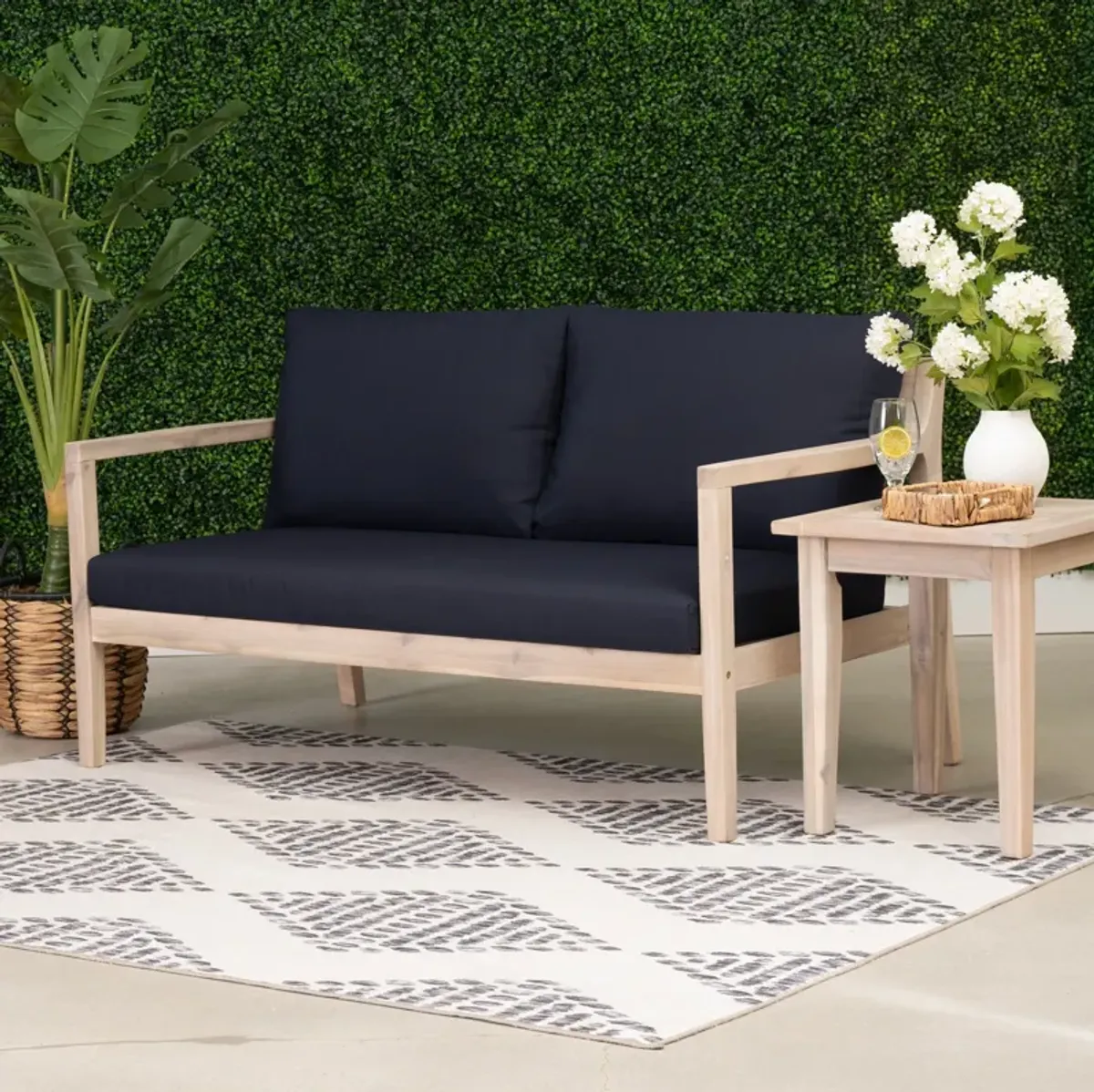 Annotto Bay Outdoor Sofa, 2 Lounge Chairs, Side and Coffee Table Set - Blue/Natural