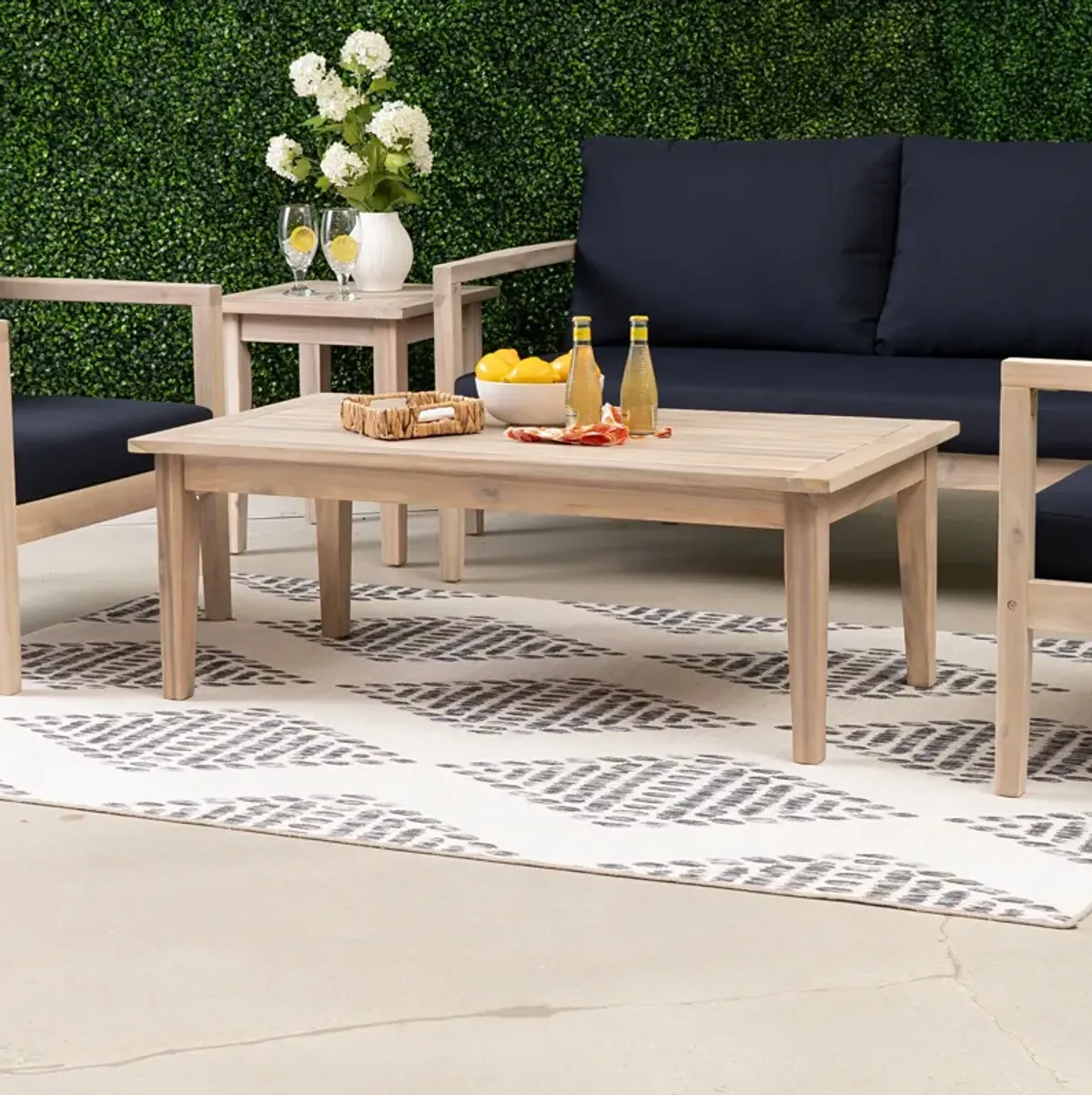 Annotto Bay Outdoor Sofa, 2 Lounge Chairs, Side and Coffee Table Set - Blue/Natural