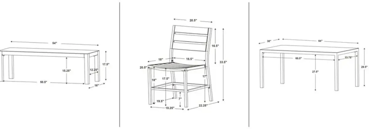 South Hampton Outdoor Dining Table, 4 Dining Chairs and Bench - White