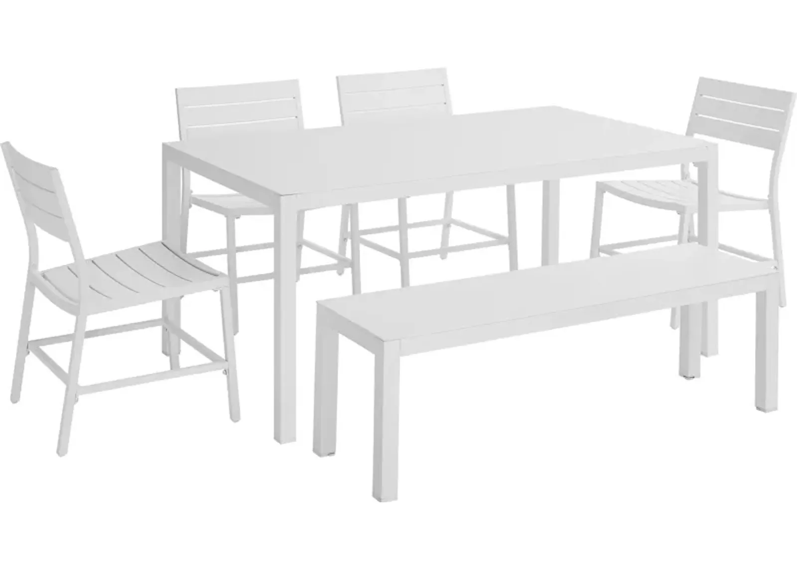 South Hampton Outdoor Dining Table, 4 Dining Chairs and Bench - White