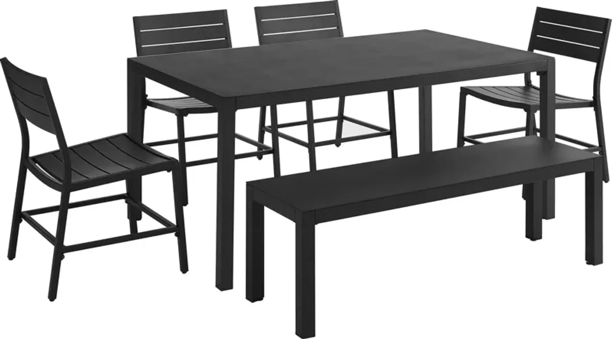 South Hampton Outdoor Dining Table, 4 Dining Chairs and Bench - Black