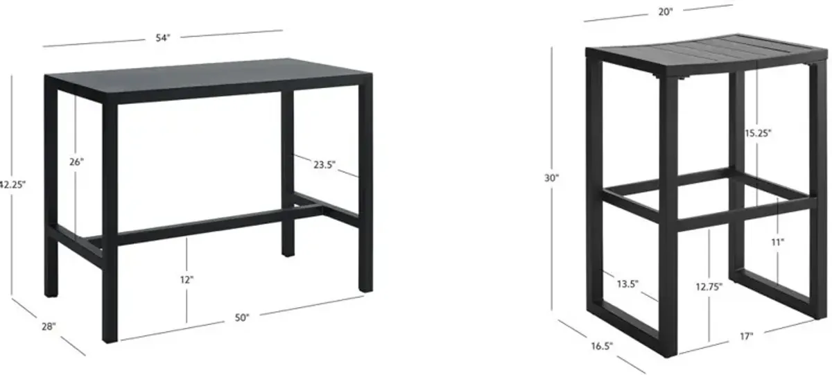 South Hampton Outdoor Bar Table and 4 Bar Stools - Black