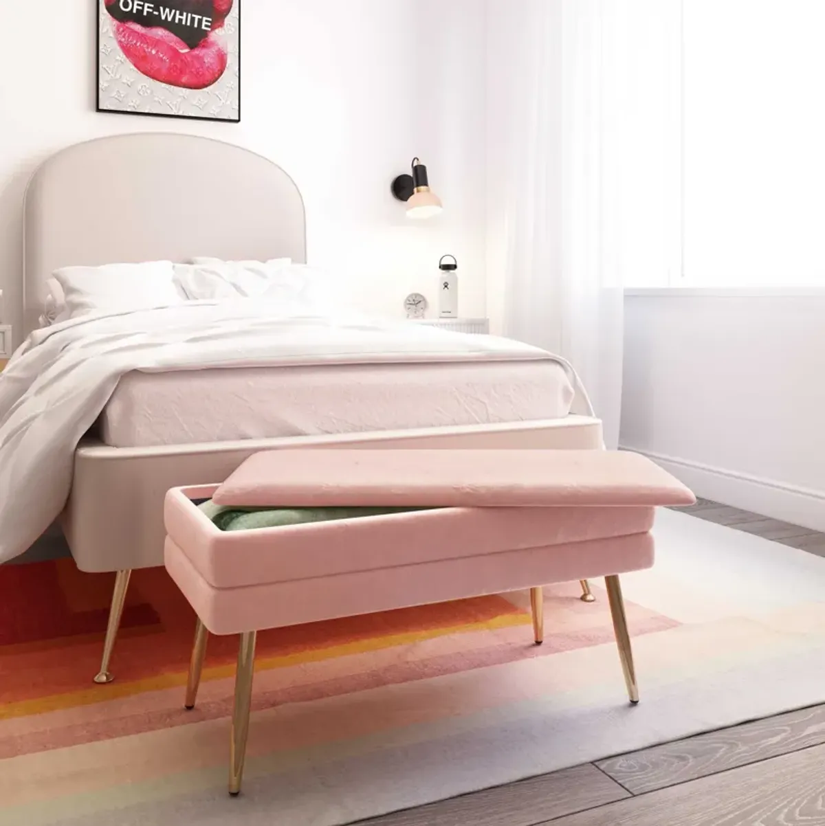 Sadira Upholstered Storage Bench - Blush