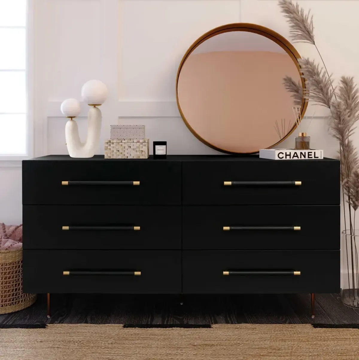 Pollux 6-Drawer Dresser - Black