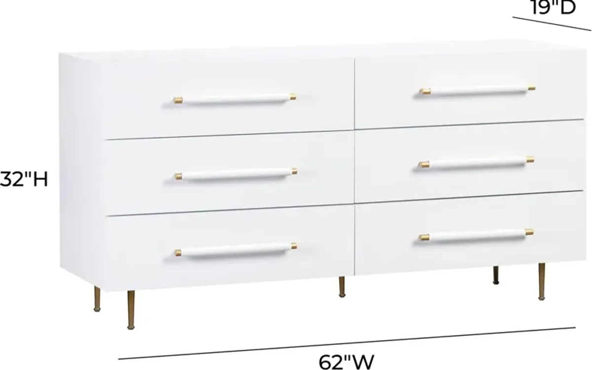 Pollux 6-Drawer Dresser - White