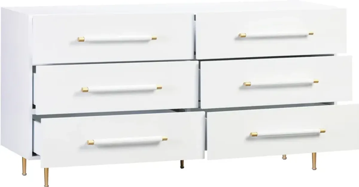 Pollux 6-Drawer Dresser - White