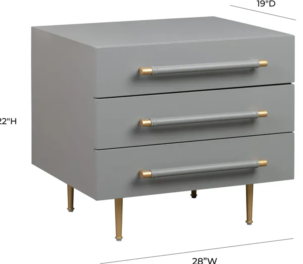 Pollux 3-Drawer Nightstand - Gray