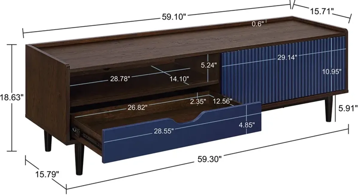 Colter 58" TV Stand - Dark Brown/Navy Blue