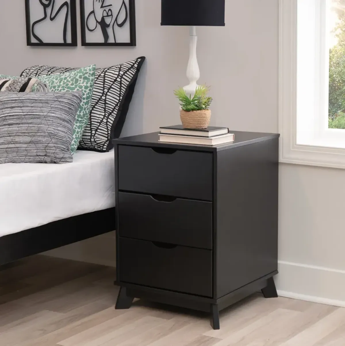 Elna 3-Drawer Nightstand - Black