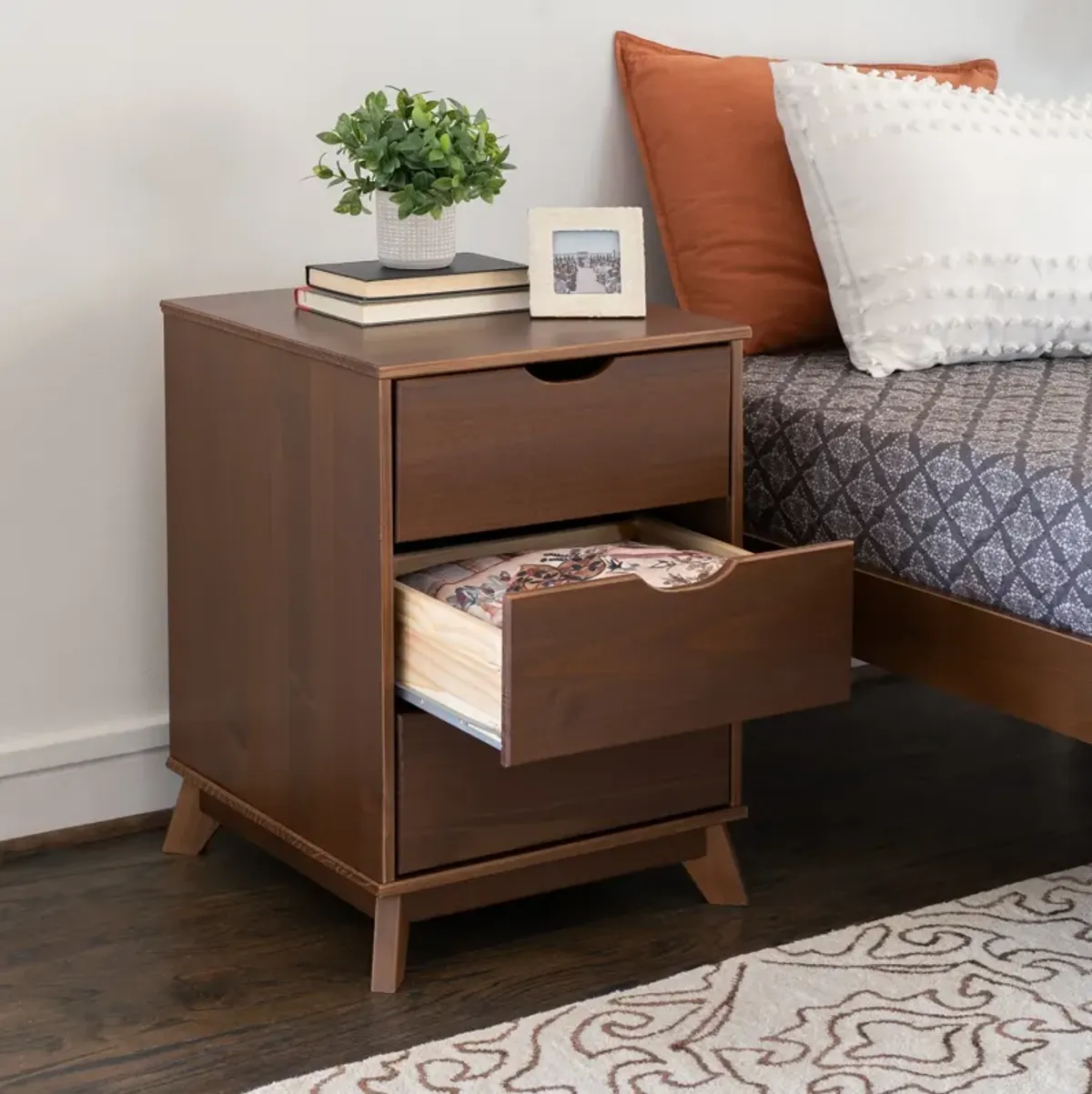 Elna 3-Drawer Nightstand - Walnut