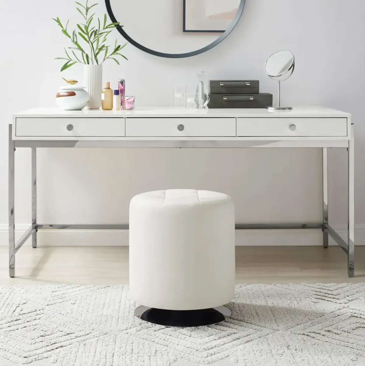 Trelis Swivel Ottoman - White