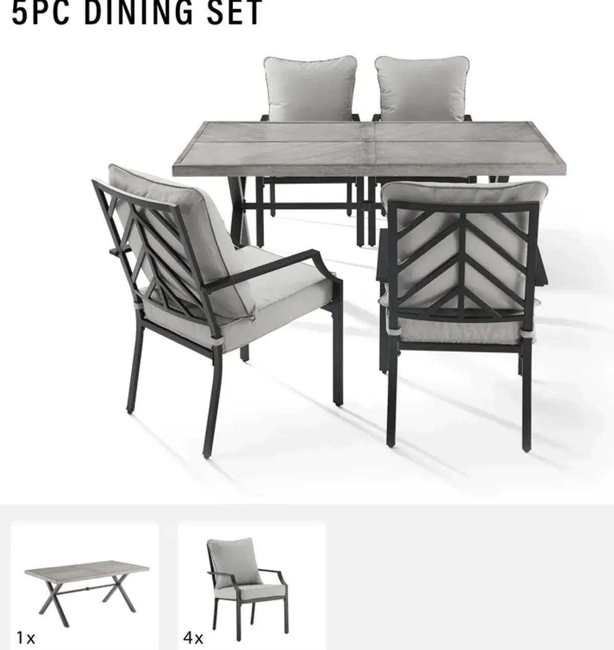 Boise Outdoor Dining Table and 4 Dining Chairs