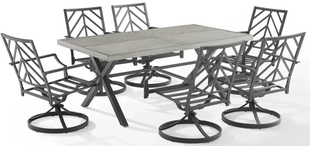 Boise Outdoor Dining Table and 6 Swivel Dining Chairs