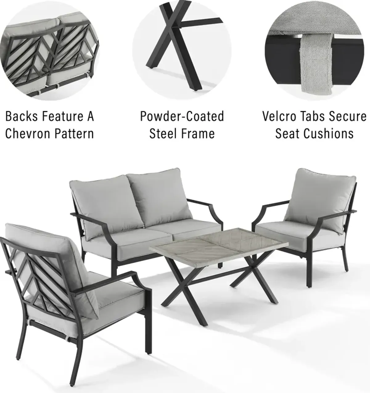 Boise Outdoor Loveseat, Set of 2 Lounge Chairs and Coffee Table