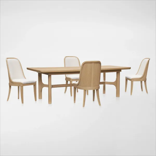 Santa Monica Rectangular Dining Table with 4 Upholstered Dining Chairs - Natural