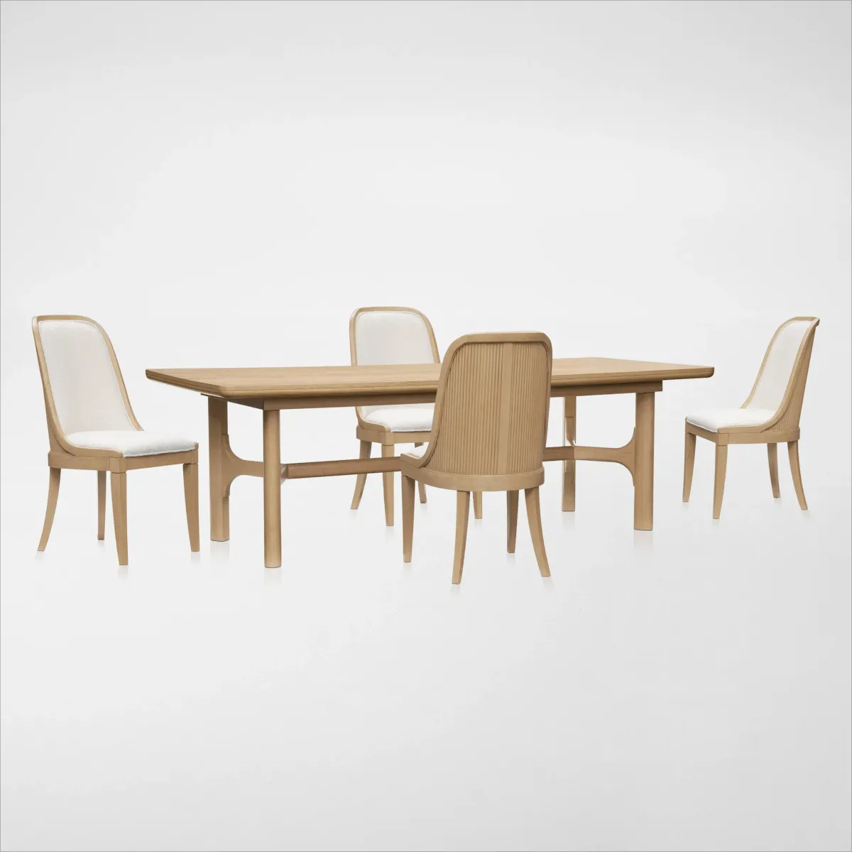 Santa Monica Rectangle Dining Table with 4 Upholstered Dining Chairs - Natural