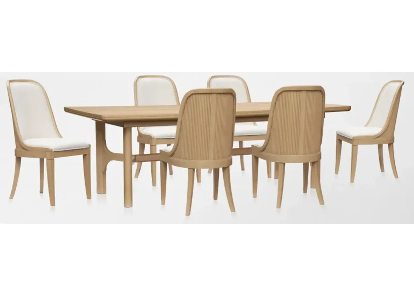 Santa Monica Rectangle Dining Table with 6 Upholstered Dining Chairs - Natural