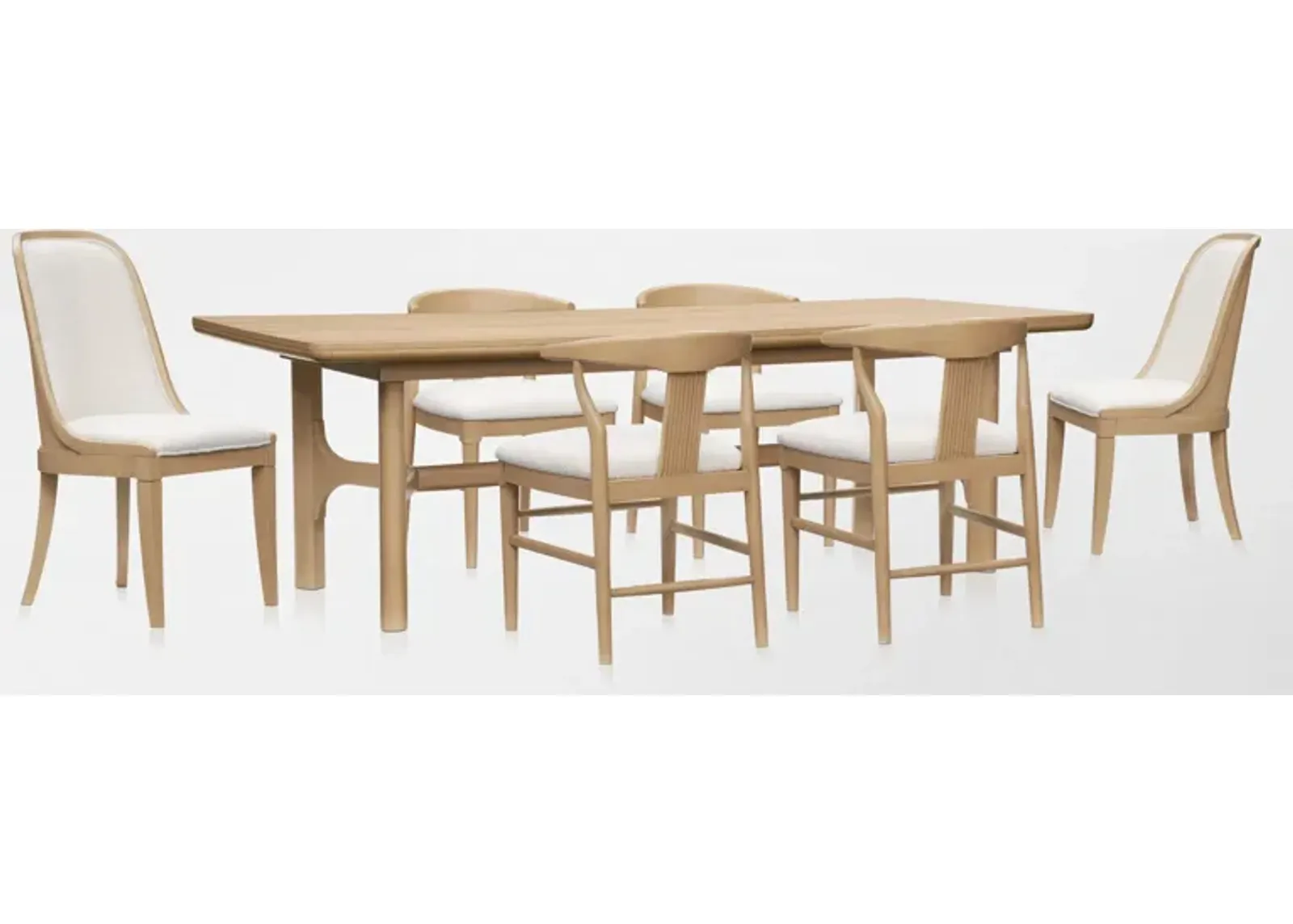 Santa Monica Rectangle Dining Table with 4 Wishbone-Back Dining Chairs and 2 Upholstered Dining Chai