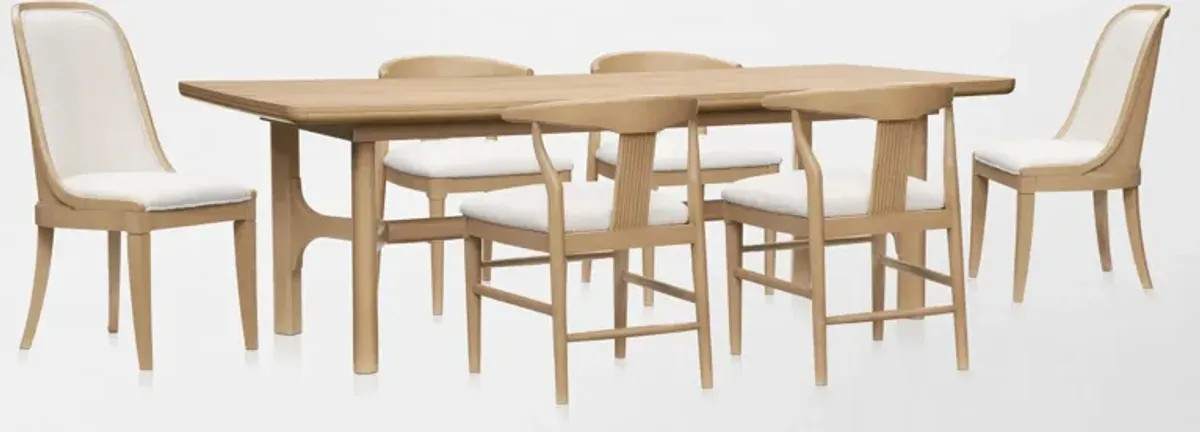 Santa Monica Rectangle Dining Table with 4 Wishbone-Back Dining Chairs and 2 Upholstered Dining Chai