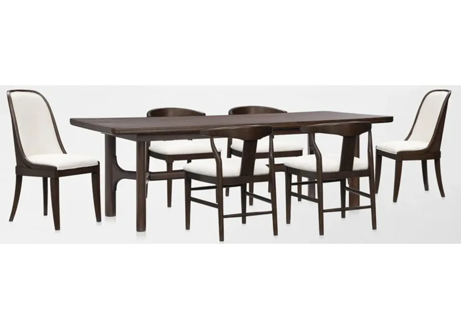 Santa Monica Rectangle Dining Table with 4 Wishbone-Back Dining Chairs and 2 Upholstered Dining Chai