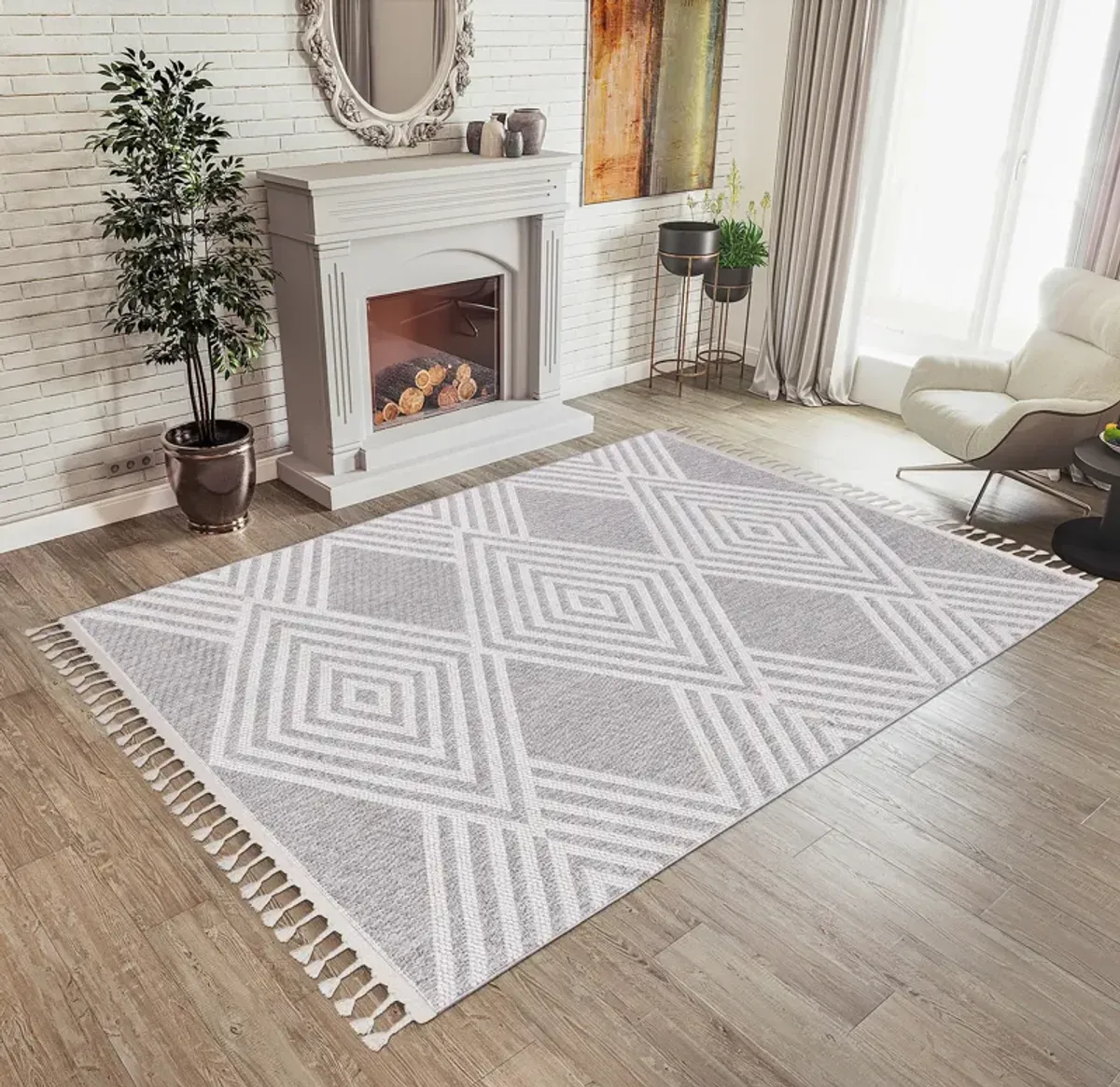 Cassia 5' x 8' Area Rug - Gray/White