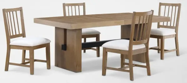 Auburn Dining Table and 4 Spindle-Back Dining Chairs - White/Natural Legs