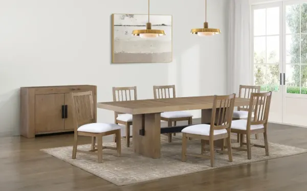 Auburn Dining Table and 6 Spindle-Back Dining Chairs - White/Natural Legs