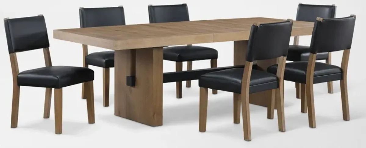 Auburn Dining Table and 6 Upholstered Dining Chairs - Black/Natural Legs