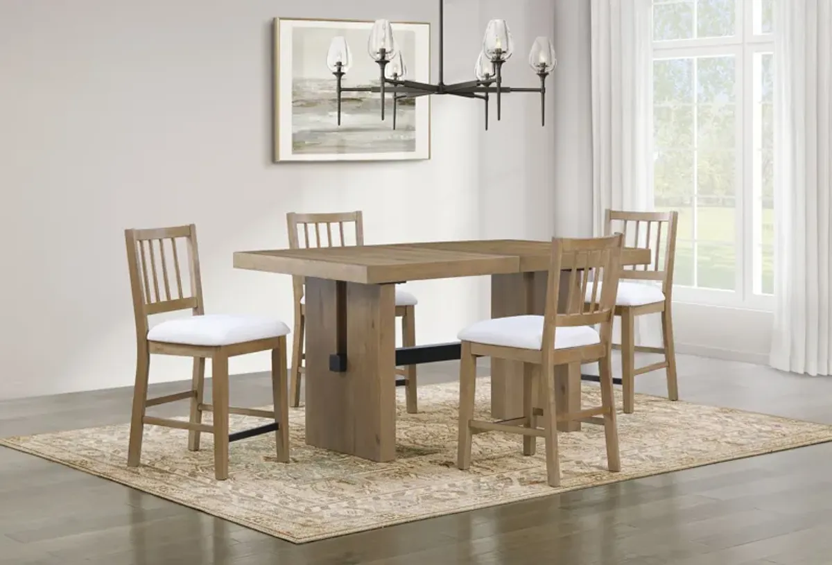 Auburn Counter-Height Dining Table and 4 Spindle-Back Stools - White/Natural Legs