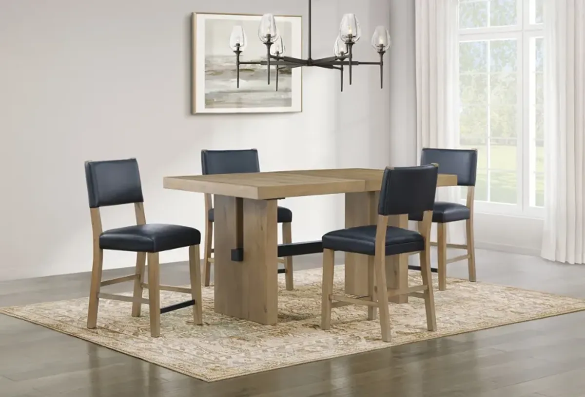 Auburn Counter-Height Dining Table and 4 Upholstered Stools - Black/Natural Legs