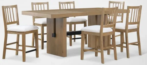 Auburn Counter-Height Dining Table and 6 Spindle-Back Stools - White/Natural Legs
