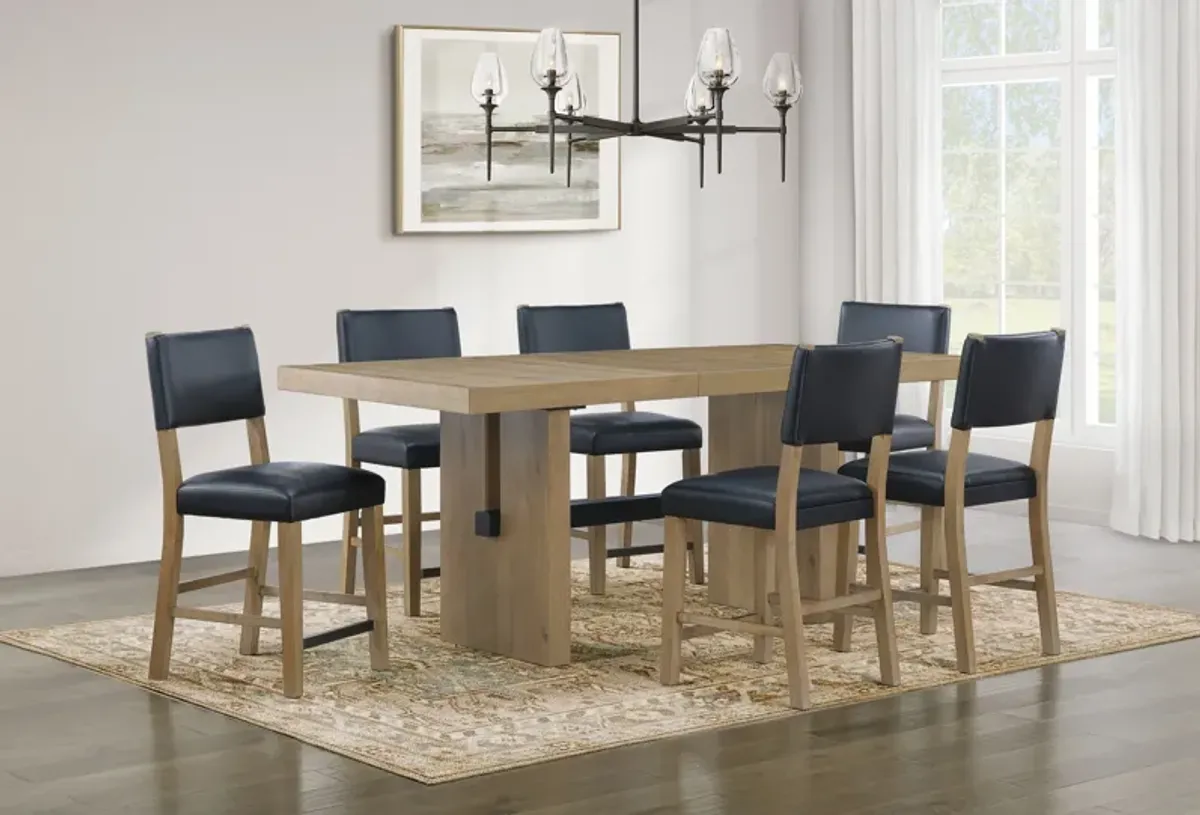 Auburn Counter-Height Dining Table and 6 Upholstered Stools - Black/Natural Legs