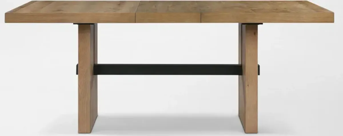 Auburn Counter-Height Dining Table and 6 Upholstered Stools - Black/Natural Legs